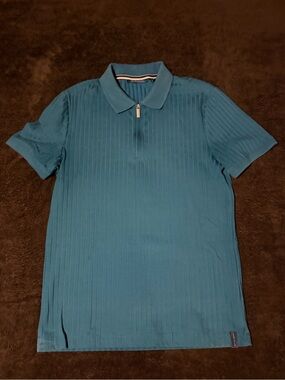 Perry Ellis Teal Quater-Zip Jersey Dress Shirt